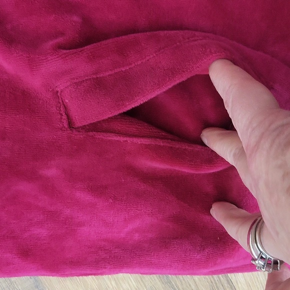 ONQUE CASUALS Hot Pink Shoulder Embellished Velour and Sparkle Pocketed Hoodie - Picture 8 of 10